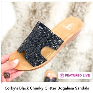 Corky's Bogalusa Black Chunky Glitter Slide Sandals
